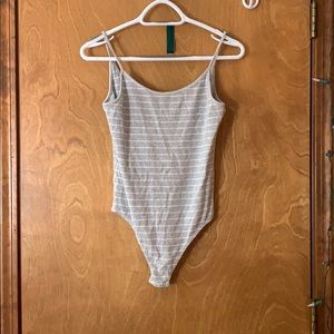 express gray and white striped bodysuit